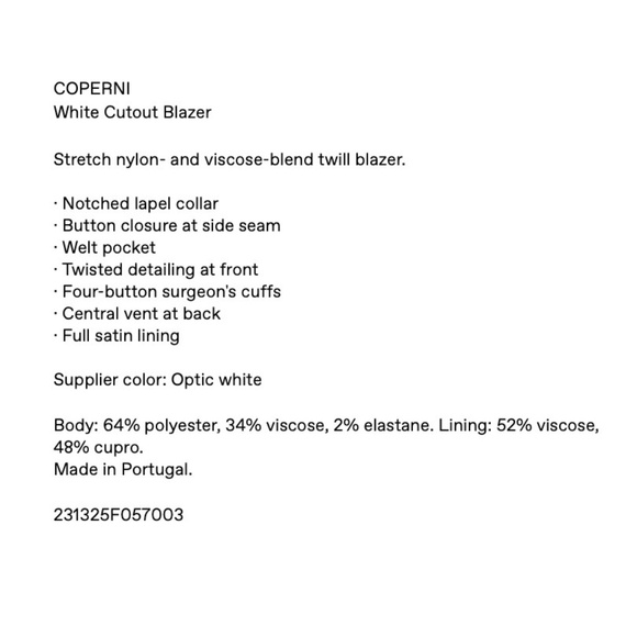 Coperni White Cut-Out Blazer New With Tags US6/Medium FR38 - Picture 7 of 15